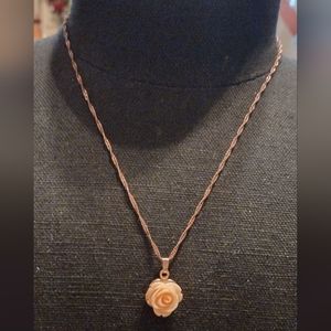Rose gold carved white rose necklace